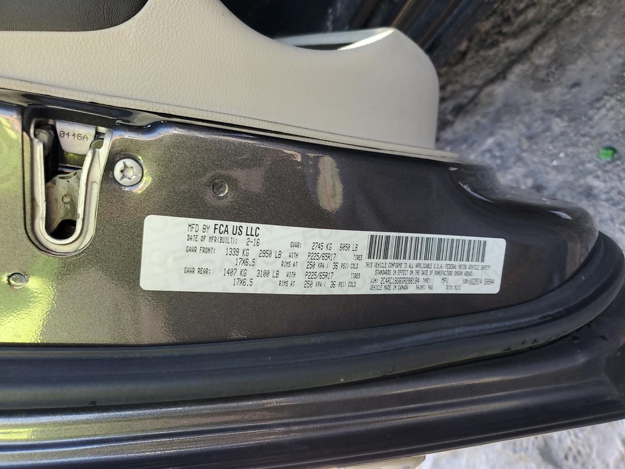 2016 Chrysler Town & Country VIN 2C4RC1BG6GR288184 Copart auction photo, water/flood damage thumbnail 13