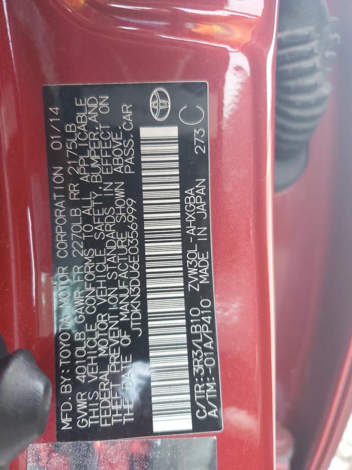 2014 Toyota Prius VIN JTDKN3DU6E0356999 Copart auction photo, front end damage thumbnail 14