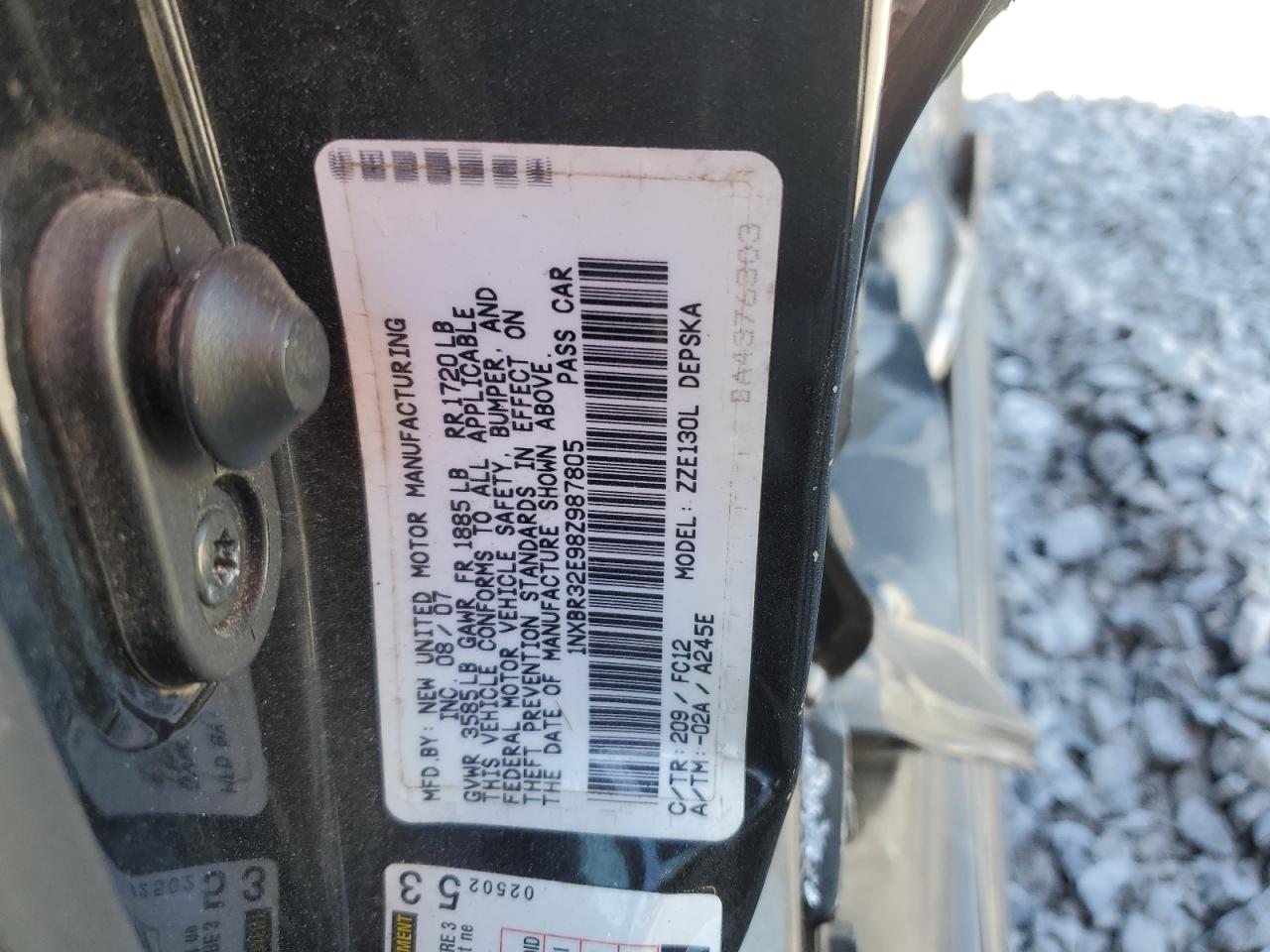 2008 Toyota Corolla VIN 1NXBR32E98Z987805 Copart auction photo, side damage thumbnail 14