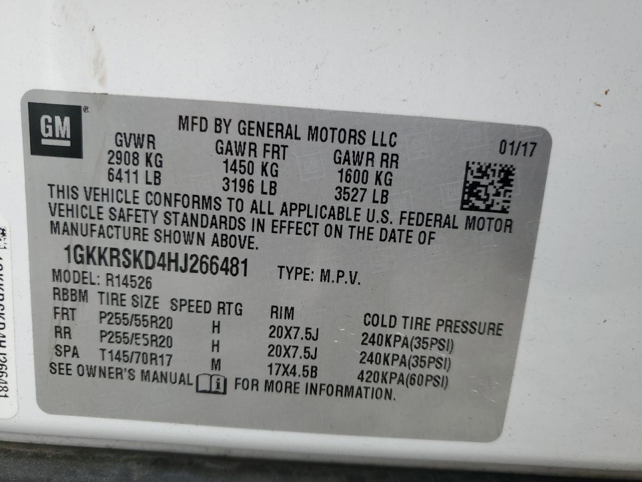 2017 GMC Acadia VIN 1GKKRSKD4HJ266481 Copart auction photo, front end damage thumbnail 13