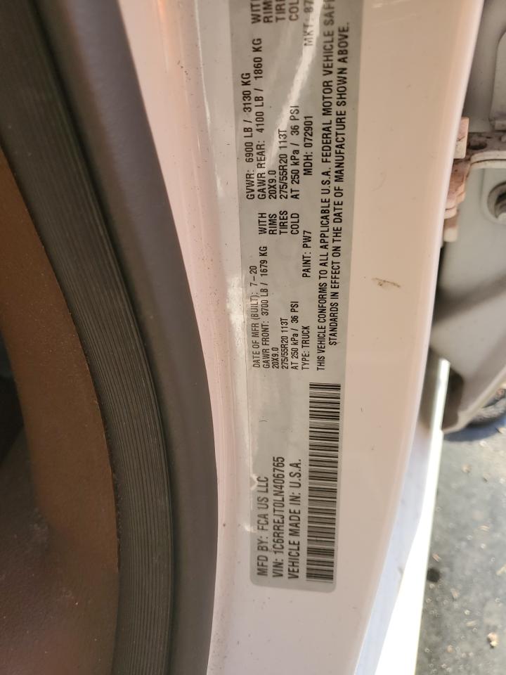 2020 RAM 1500 VIN 1C6RREJT0LN406765 Copart auction photo, front end / rear end damage thumbnail 14