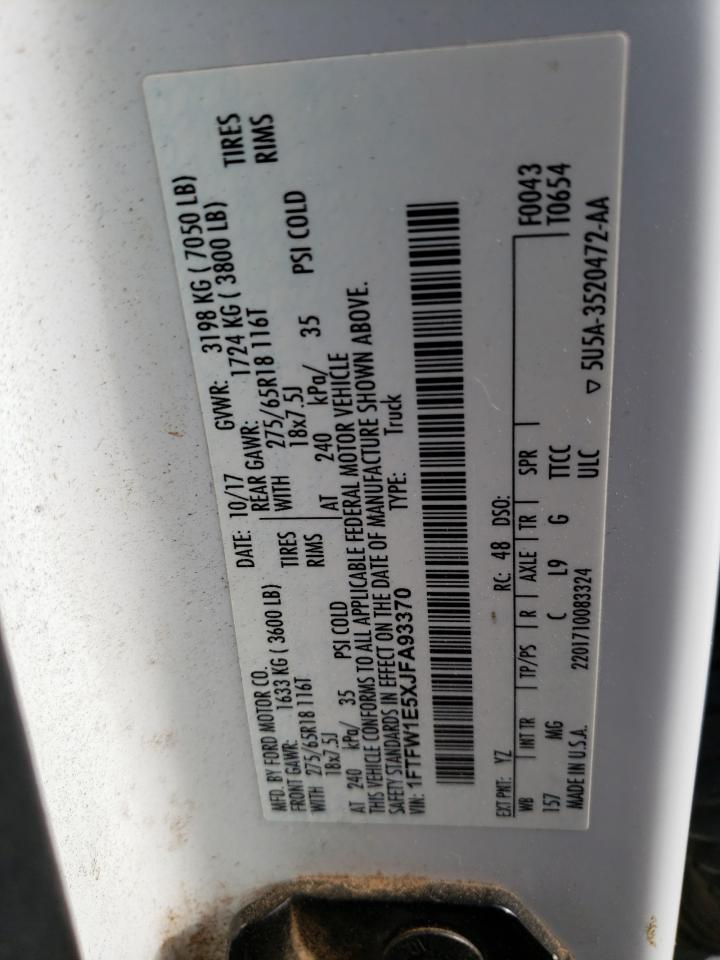2018 Ford F-150 VIN 1FTFW1E5XJFA93370 Copart auction photo, front end damage thumbnail 12
