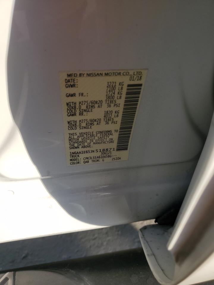2018 Nissan Titan VIN 1N6AA1E65JN518871 Copart auction photo, front end / side damage thumbnail 12