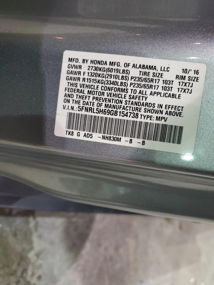 2016 Honda Odyssey VIN 5FNRL5H69GB154738 Copart auction photo, front end damage thumbnail 14