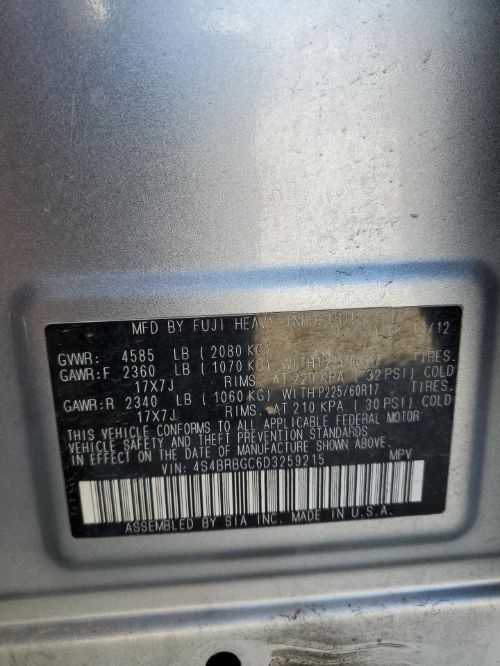 2013 Subaru Outback VIN 4S4BRBGC6D3259215 Copart auction photo, front end damage thumbnail 16