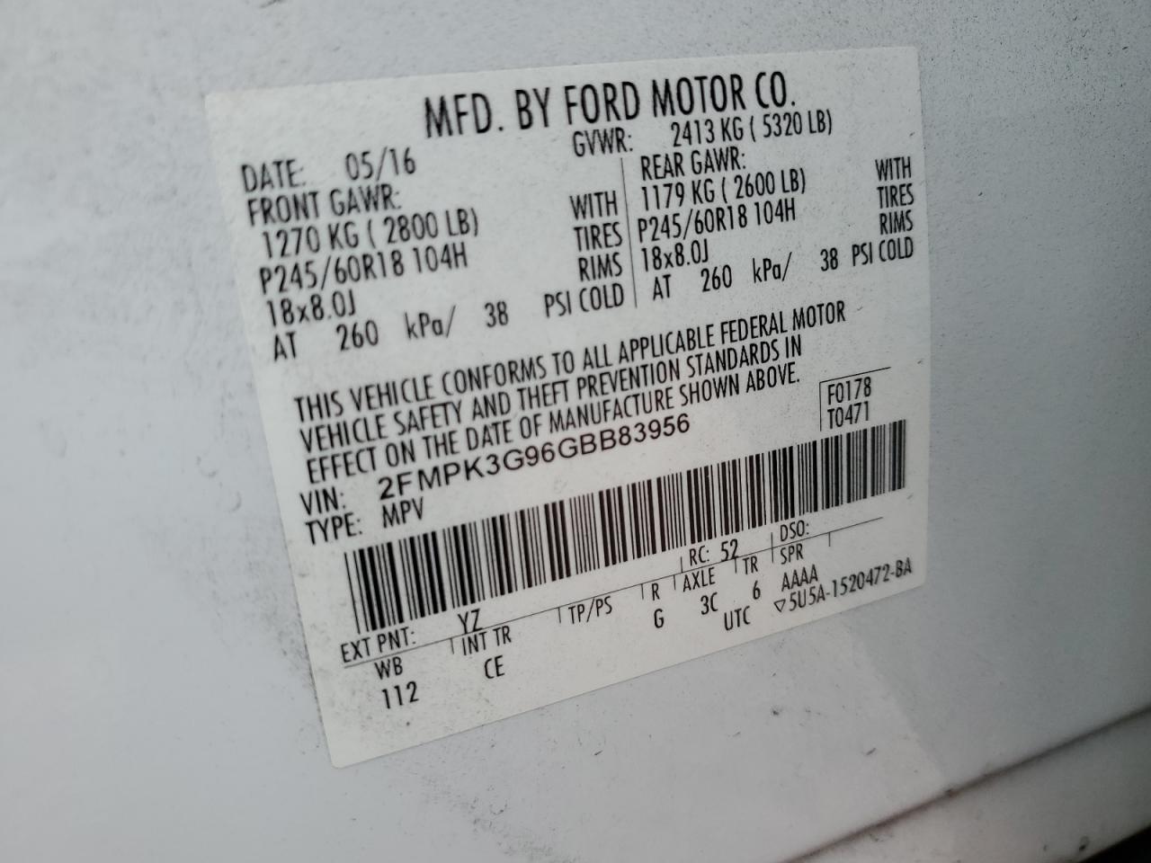 2016 Ford Edge VIN 2FMPK3G96GBB83956 Copart auction photo, front end damage thumbnail 13