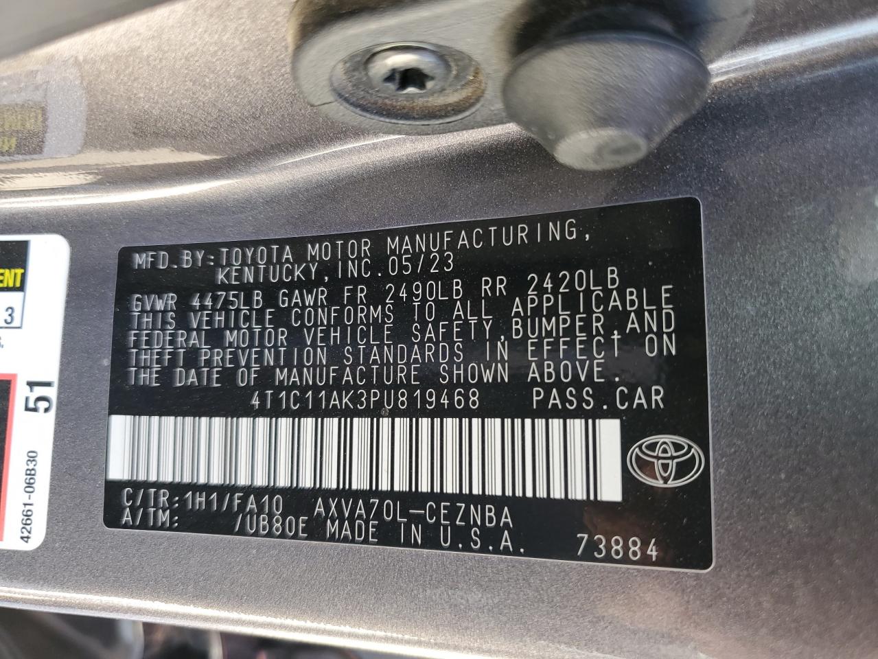 2023 Toyota Camry VIN 4T1C11AK3PU819468 Copart auction photo, front end damage thumbnail 15