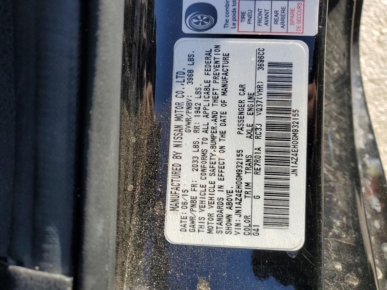 2016 Nissan 370Z VIN JN1AZ4EH0GM932155 Copart auction photo, rear end / front end damage thumbnail 14