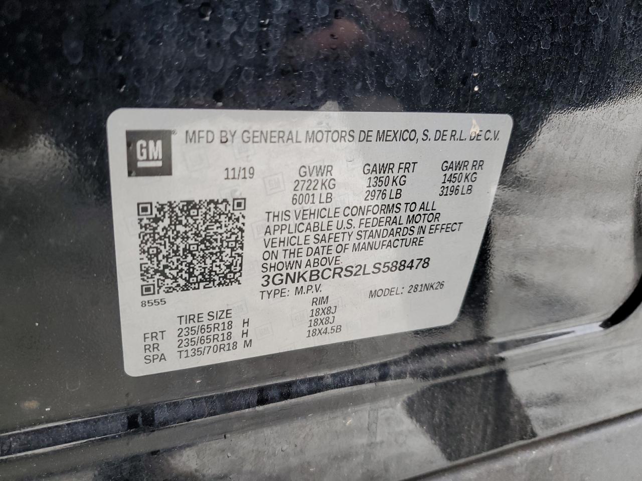 2020 Chevrolet Blazer VIN 3GNKBCRS2LS588478 Copart auction photo, front end damage thumbnail 13