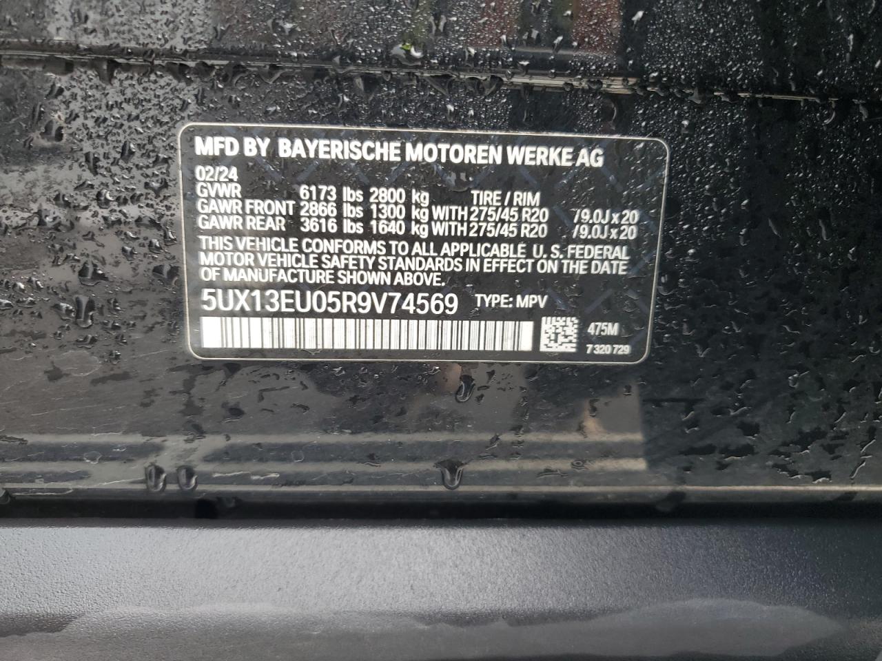 2024 BMW X5 VIN 5UX13EU05R9V74569 Copart auction photo, mechanical damage thumbnail 13