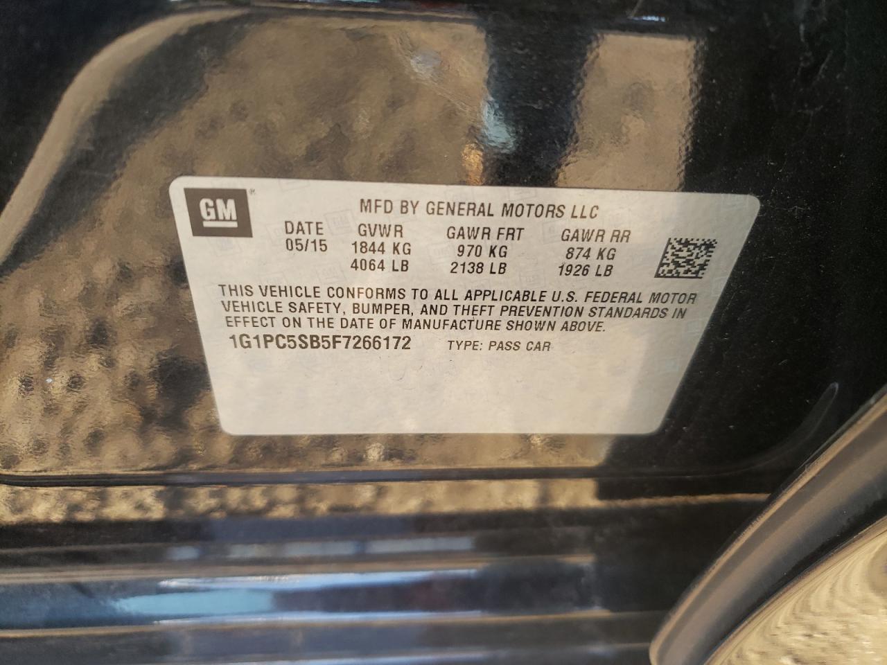 2015 Chevrolet Cruze VIN 1G1PC5SB5F7266172 Copart auction photo, front end damage thumbnail 12
