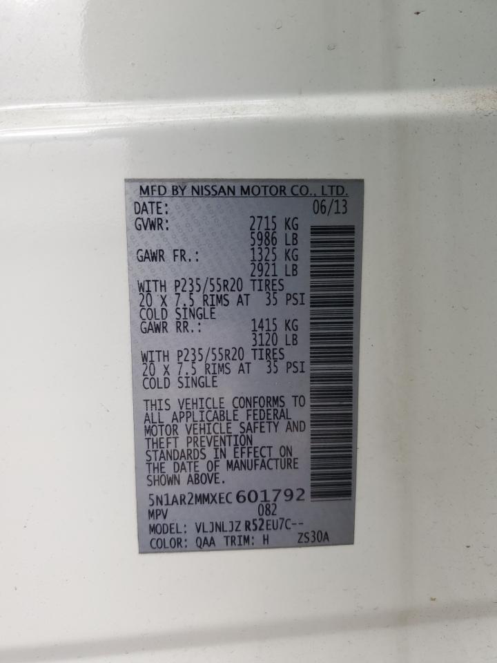 2014 Nissan Pathfinder VIN 5N1AR2MMXEC601792 Copart auction photo, front end / rear end damage thumbnail 13