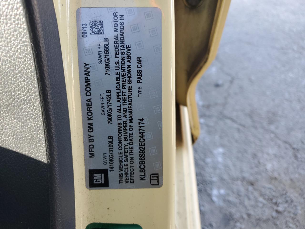 2014 Chevrolet Spark VIN KL8CB6S92EC447174 Copart auction photo, front end damage thumbnail 12