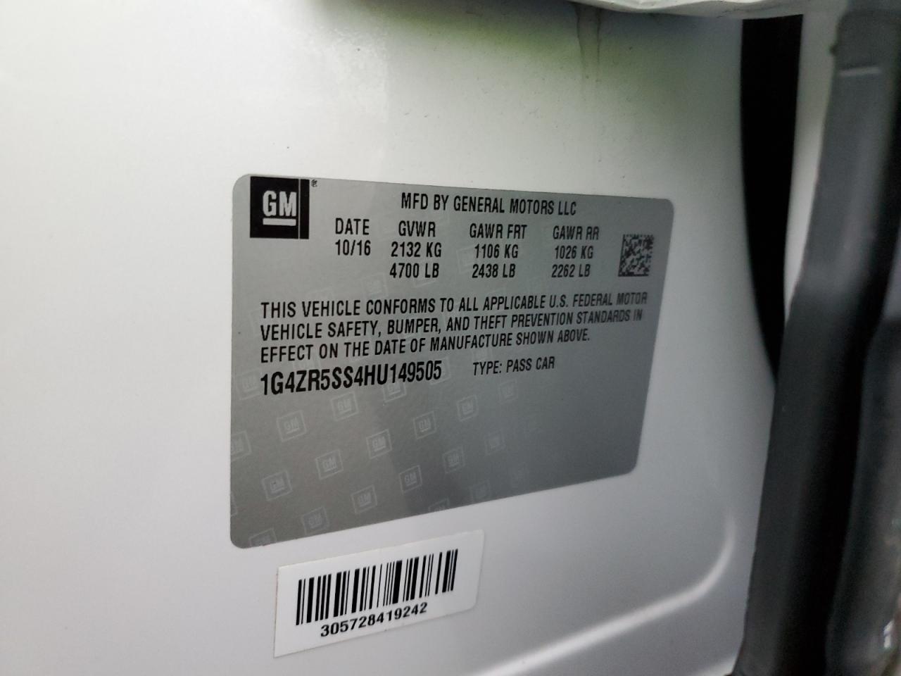 2017 Buick LaCrosse VIN 1G4ZR5SS4HU149505 Copart auction photo, front end damage thumbnail 14