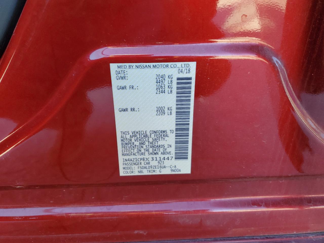 2018 Nissan Leaf VIN 1N4AZ1CP8JC311447 Copart auction photo, side damage thumbnail 14