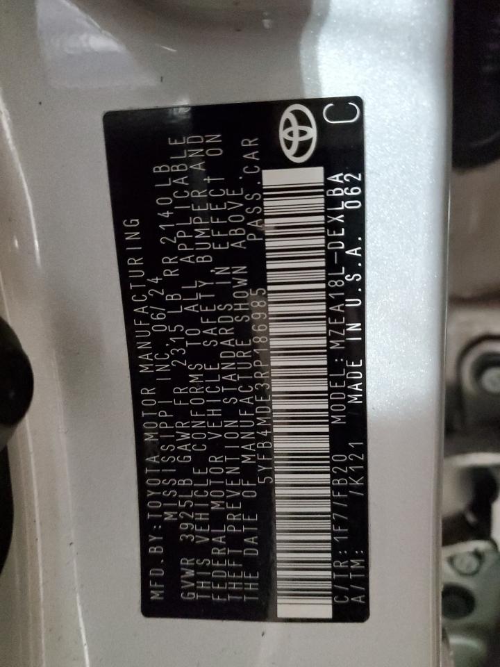 2024 Toyota Corolla VIN 5YFB4MDE3RP186985 Copart auction photo, front end / side damage thumbnail 13