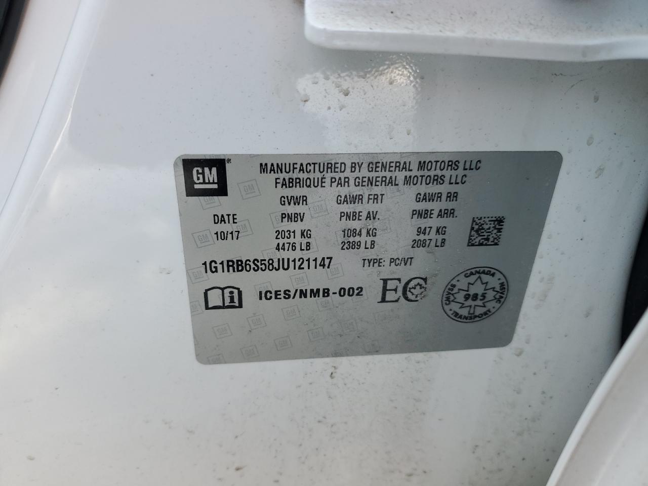 2018 Chevrolet Volt VIN 1G1RB6S58JU121147 Copart auction photo, mechanical / front end damage thumbnail 13