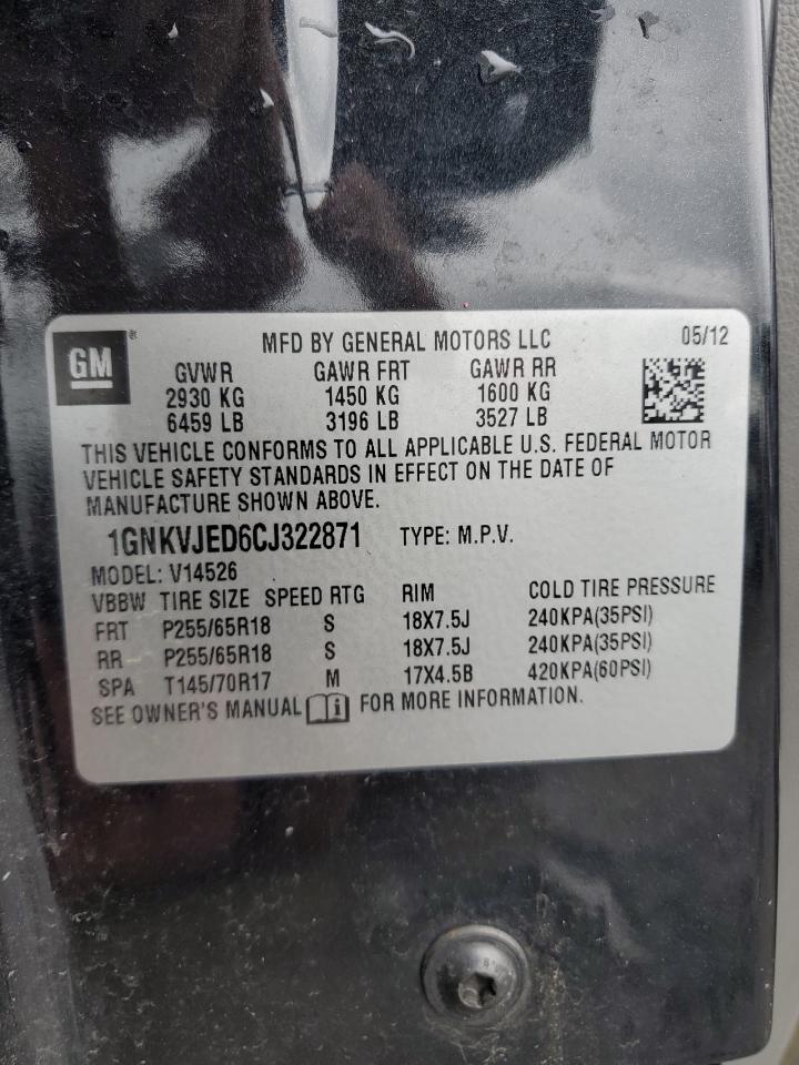 2012 Chevrolet Traverse VIN 1GNKVJED6CJ322871 Copart auction photo, front end damage thumbnail 13