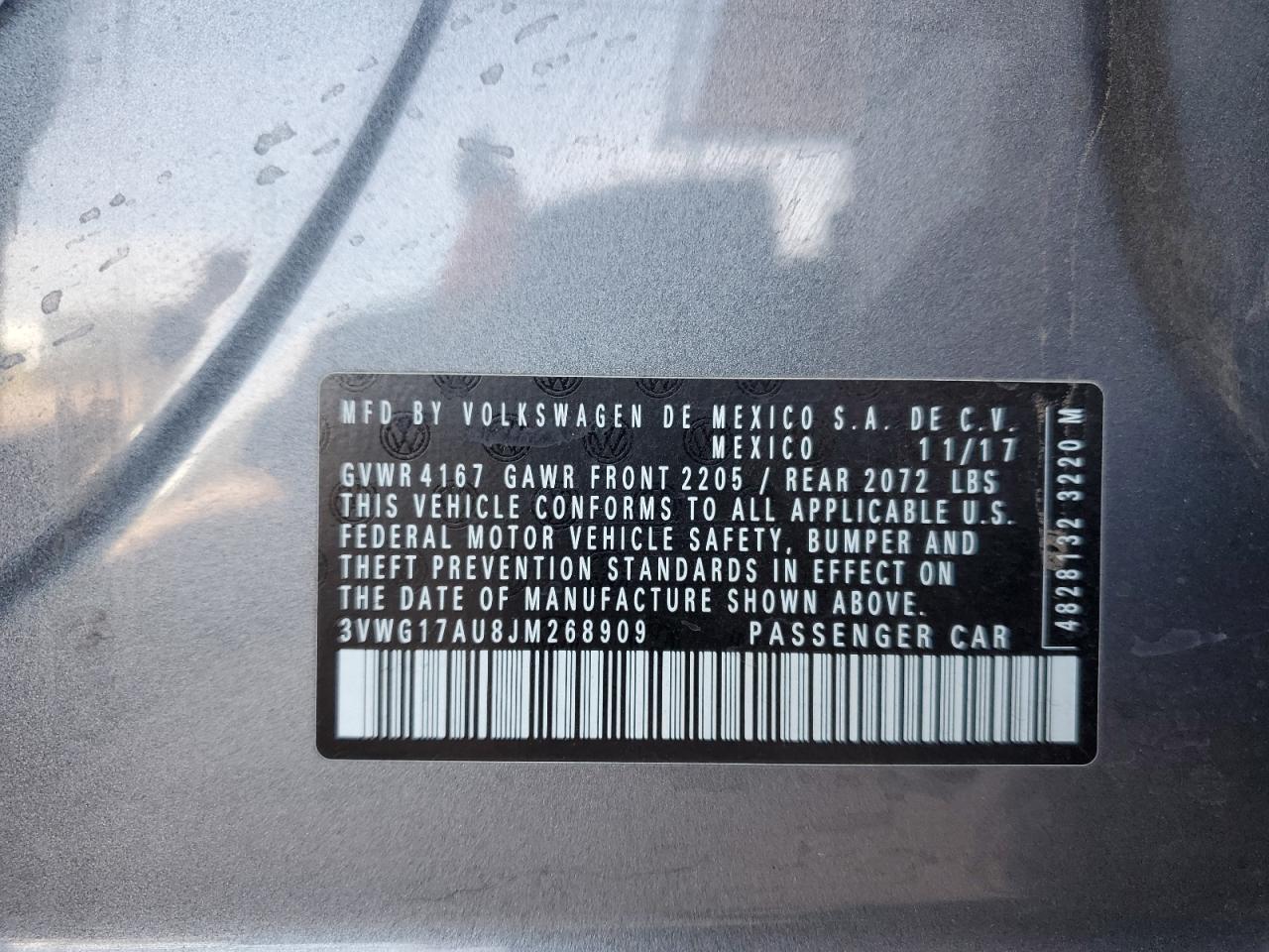 2018 Volkswagen Golf VIN 3VWG17AU8JM268909 Copart auction photo, front end damage thumbnail 14
