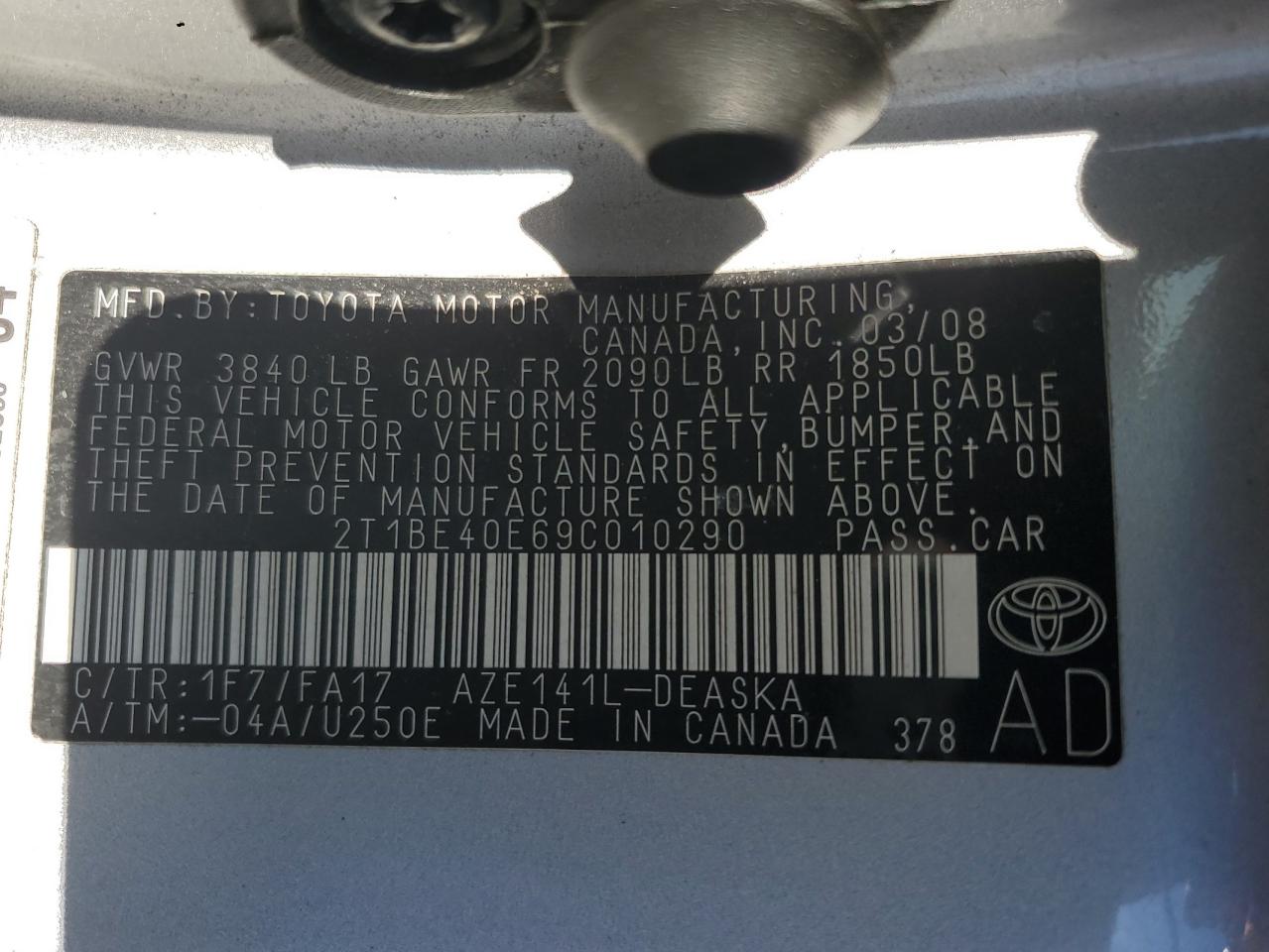 2009 Toyota Corolla VIN 2T1BE40E69C010290 Copart auction photo, all over / frame damage damage thumbnail 12
