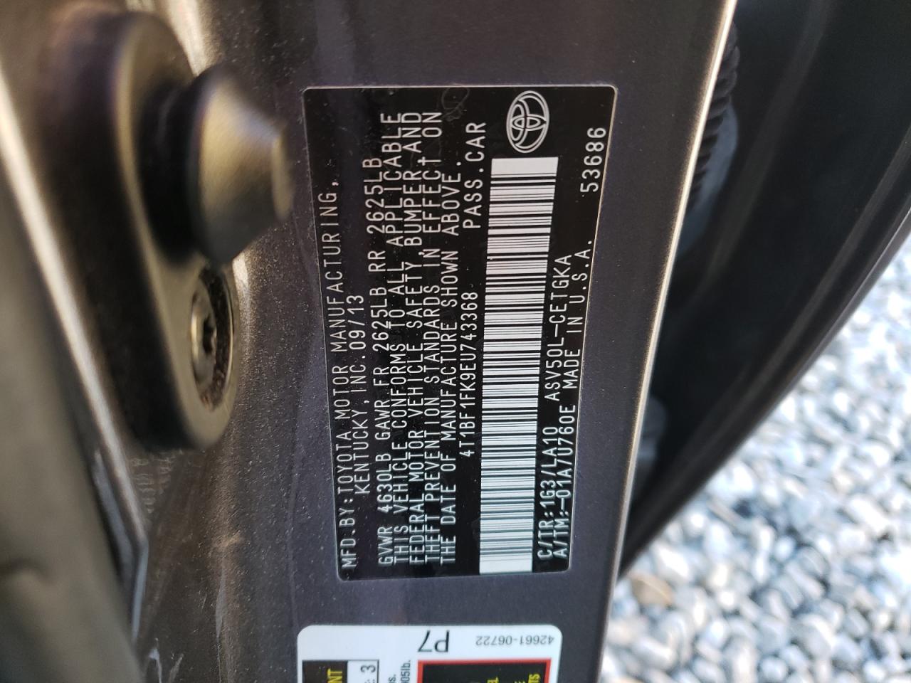 2014 Toyota Camry VIN 4T1BF1FK9EU743368 Copart auction photo, front end damage thumbnail 13