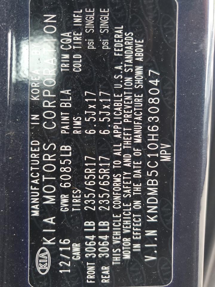 2017 KIA Sedona VIN KNDMB5C10H6308047 Copart auction photo, front end damage thumbnail 13