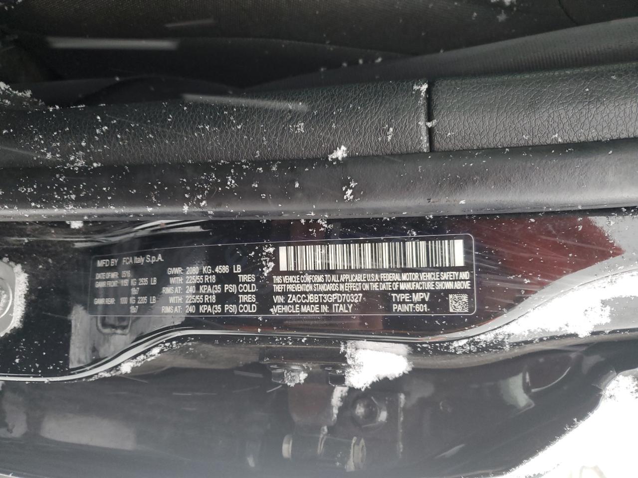 2016 Jeep Renegade VIN ZACCJBBT3GPD70327 Copart auction photo, front end damage thumbnail 13