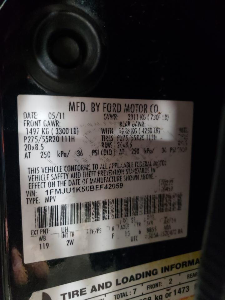 2011 Ford Expedition VIN 1FMJU1K50BEF42059 Copart auction photo, front end / side damage thumbnail 13