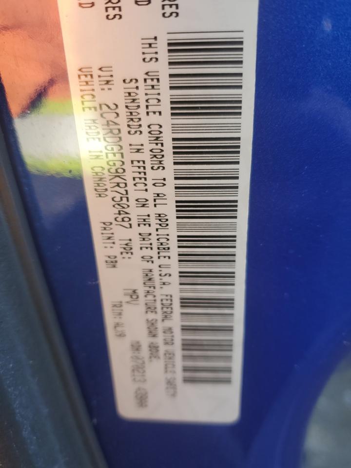 2019 Dodge Caravan VIN 2C4RDGEG9KR750497 Copart auction photo, side / front end damage thumbnail 13