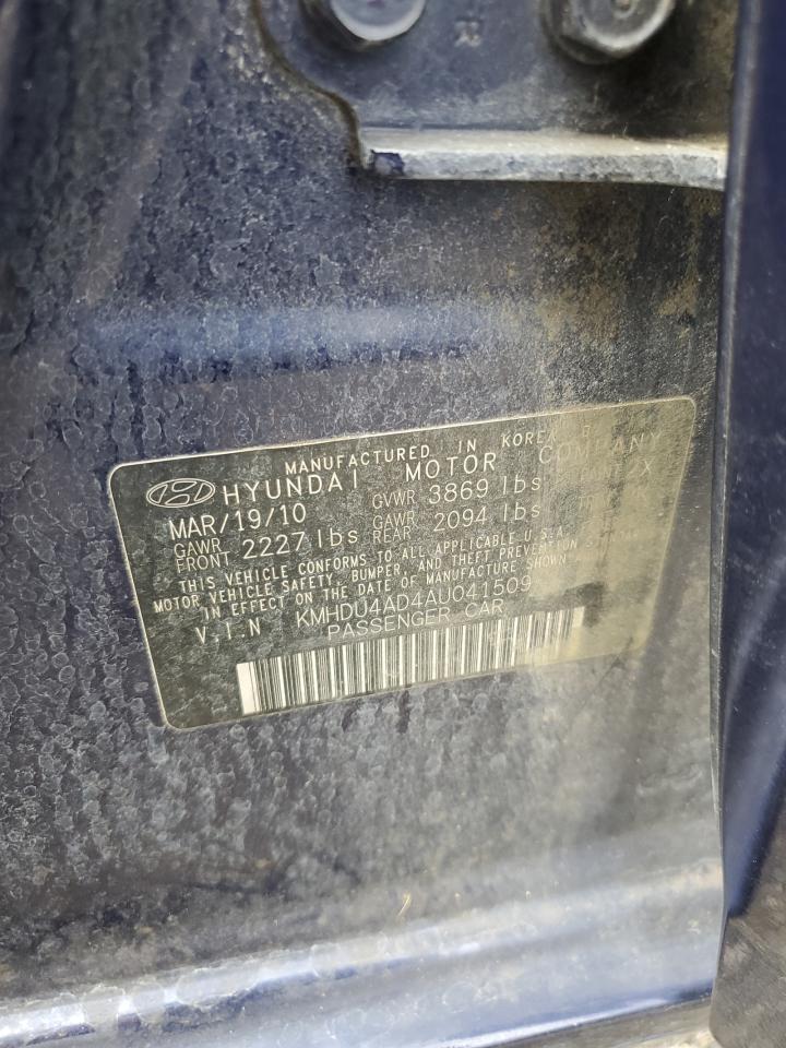 2010 Hyundai Elantra VIN KMHDU4AD4AU041509 Copart auction photo, side damage thumbnail 12