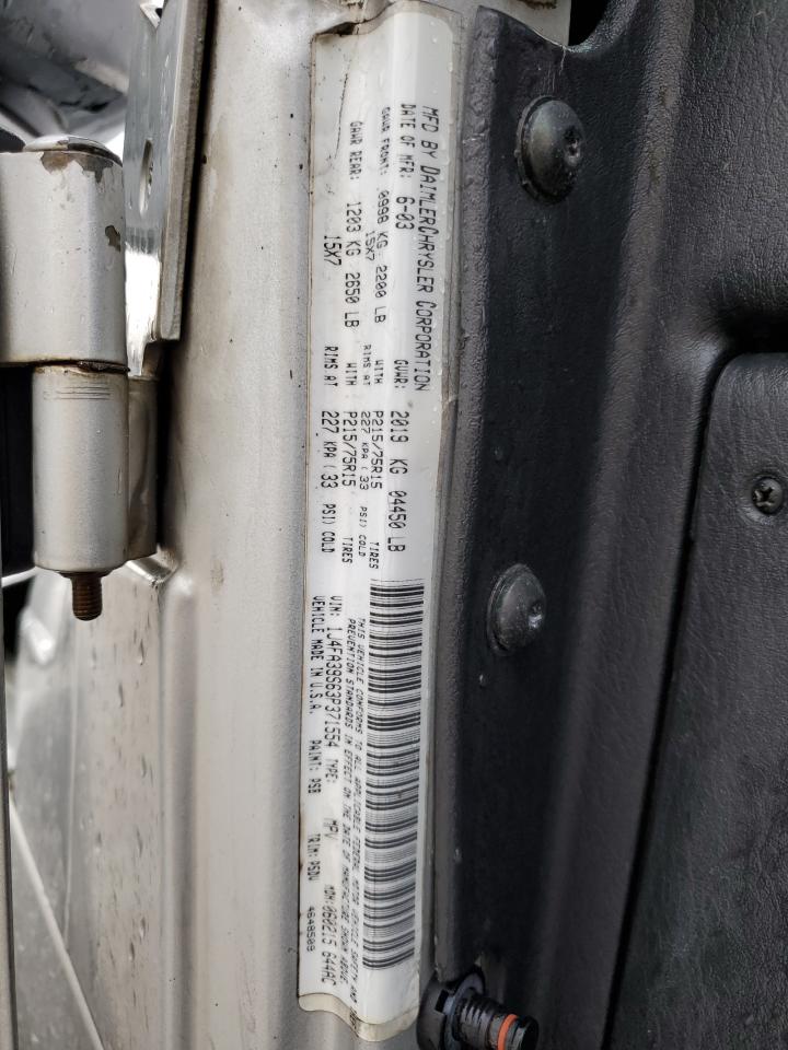 2003 Jeep Wrangler VIN 1J4FA39S63P371554 Copart auction photo, front end / frame damage damage thumbnail 13