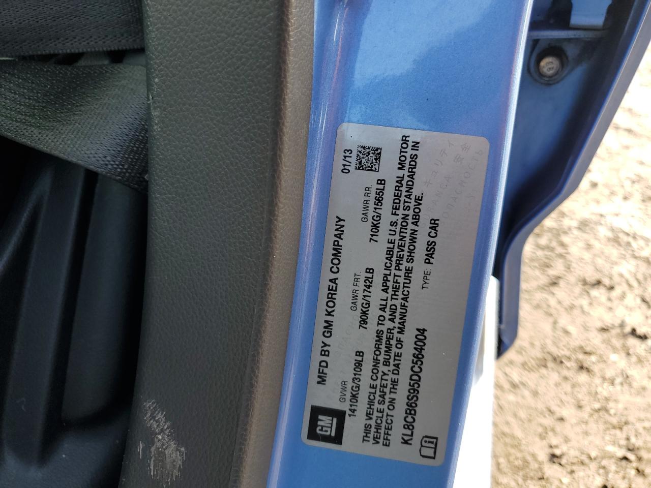 2013 Chevrolet Spark VIN KL8CB6S95DC564004 Copart auction photo, front end / rear end damage thumbnail 14