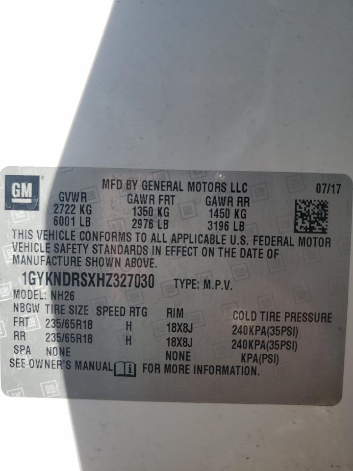 2017 Cadillac XT5 VIN 1GYKNDRSXHZ327030 Copart auction photo, rear end / side damage thumbnail 13