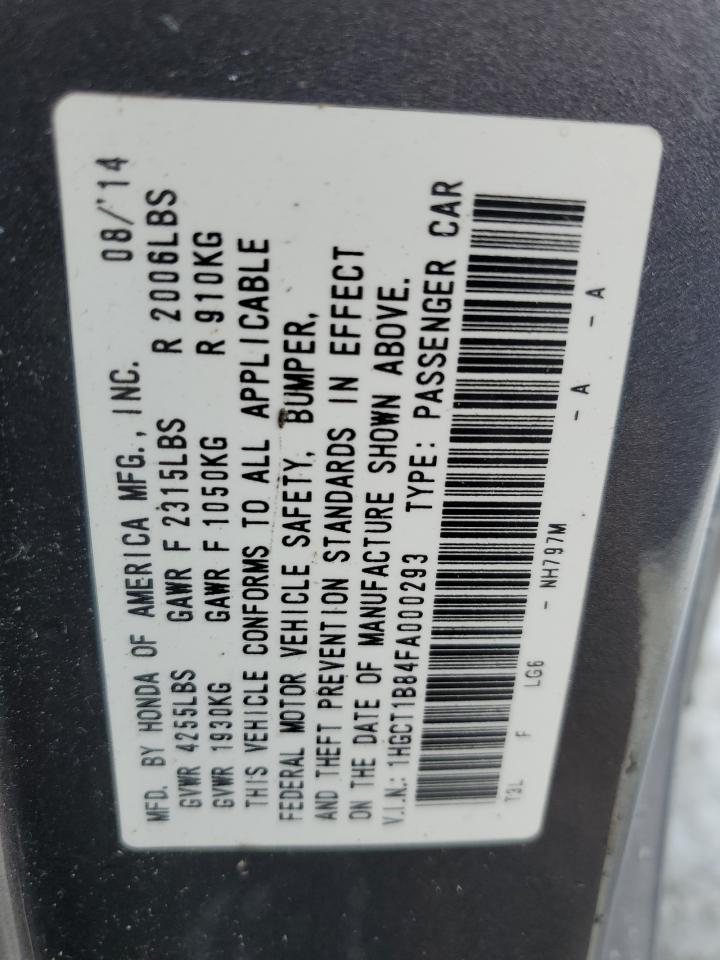 2015 Honda Accord VIN 1HGCT1B84FA000293 Copart auction photo, front end damage thumbnail 13