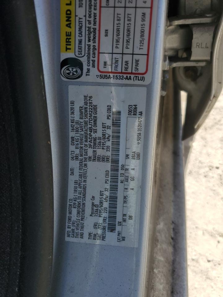 2013 Ford Fiesta VIN 3FADP4BJ7DM222876 Copart auction photo, water/flood damage thumbnail 13