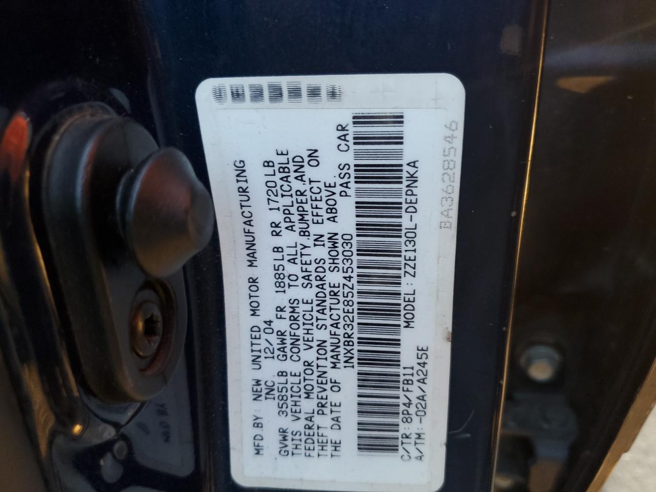 2005 Toyota Corolla VIN 1NXBR32E85Z453030 Copart auction photo, side damage thumbnail 12