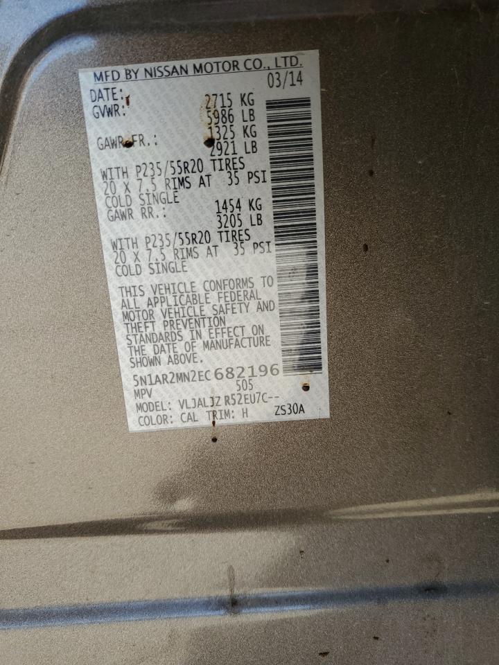 2014 Nissan Pathfinder VIN 5N1AR2MN2EC682196 Copart auction photo, side / minor dent/scratches damage thumbnail 13