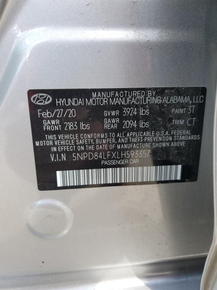 2020 Hyundai Elantra VIN 5NPD84LFXLH593357 Copart auction photo, front end damage thumbnail 12