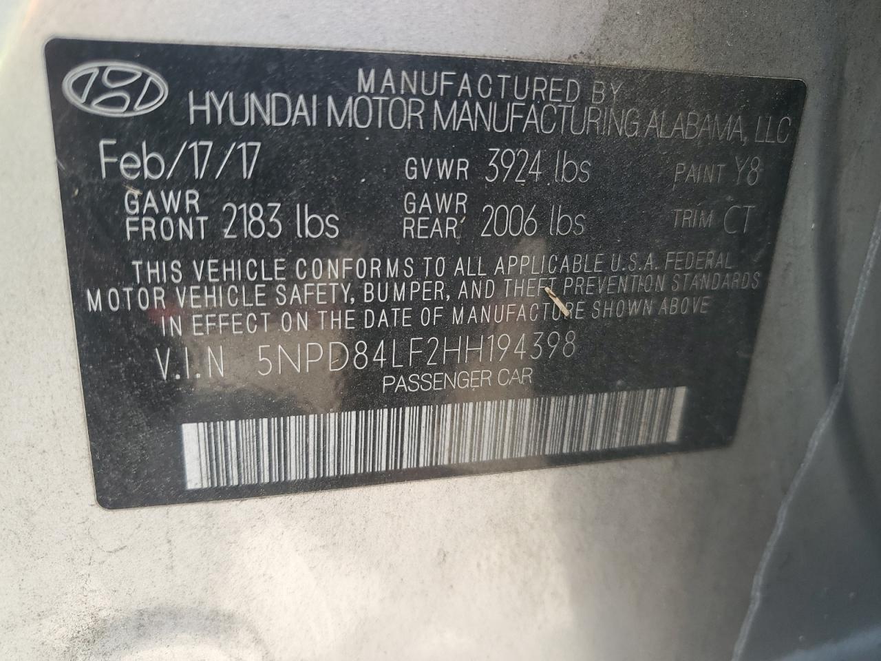 2017 Hyundai Elantra VIN 5NPD84LF2HH194398 Copart auction photo, water/flood damage thumbnail 13