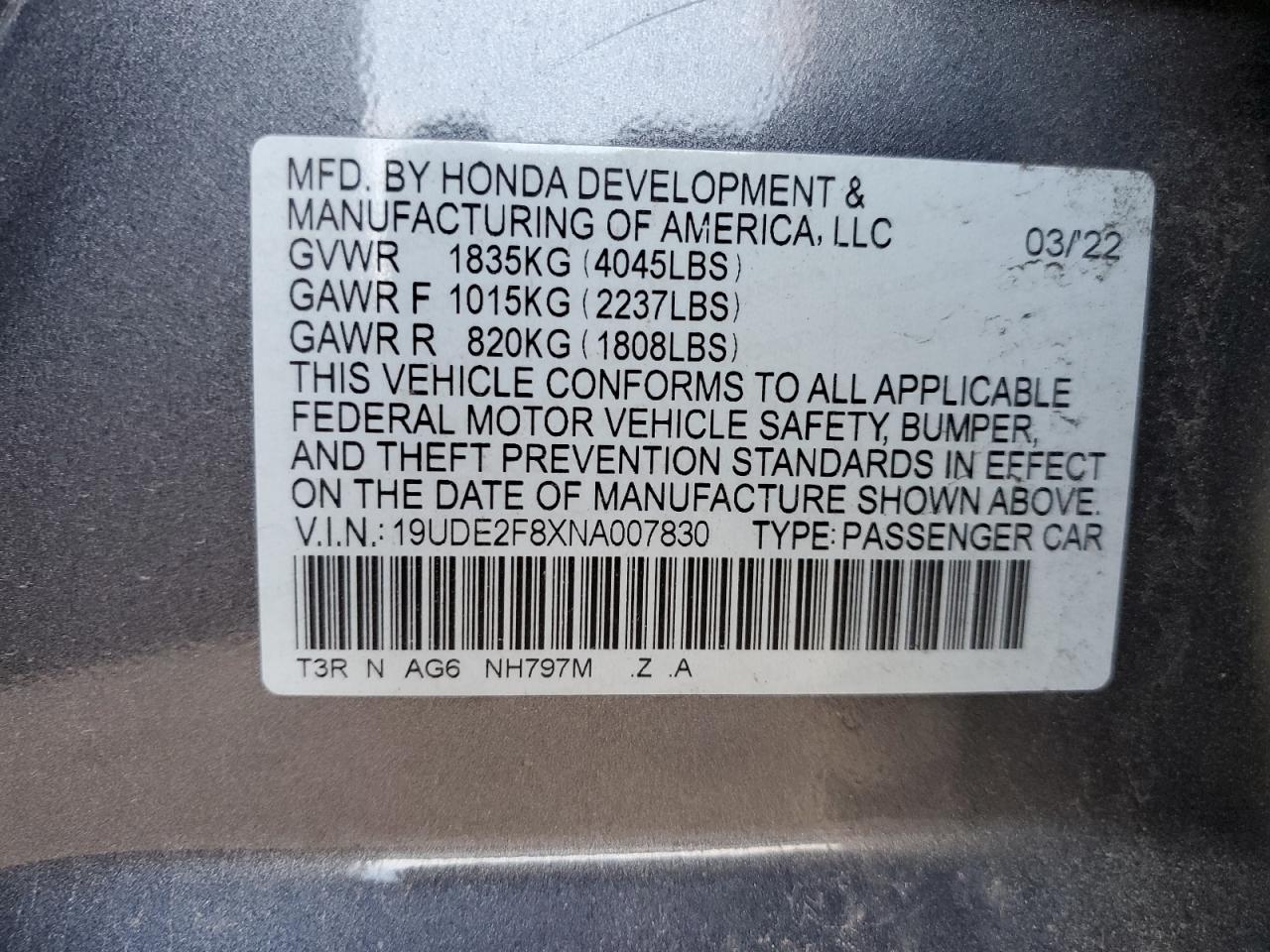 2022 Acura ILX VIN 19UDE2F8XNA007830 Copart auction photo, front end / side damage thumbnail 13