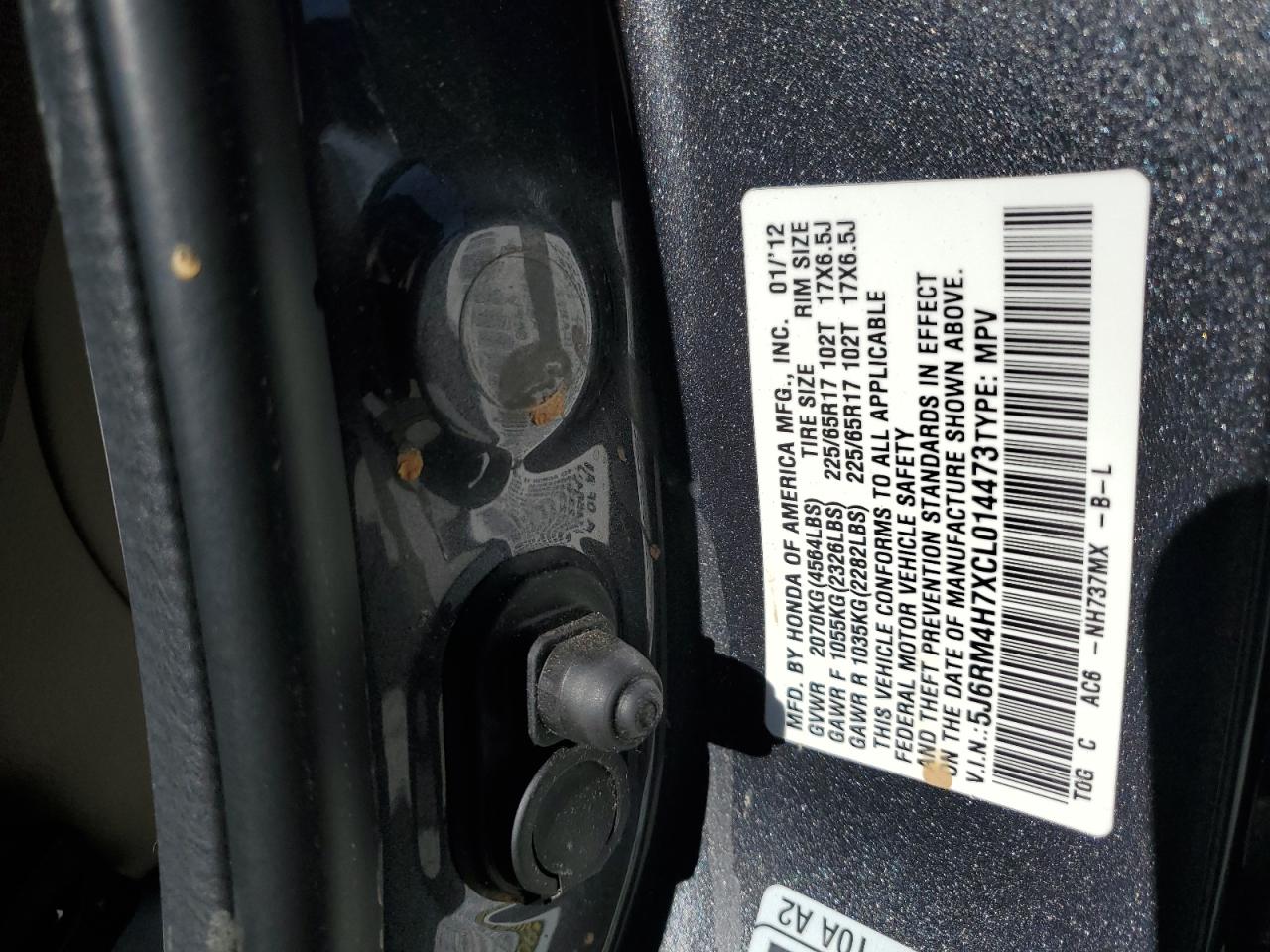 2012 Honda CR-V VIN 5J6RM4H7XCL014473 Copart auction photo, rear end / minor dent/scratches damage thumbnail 16