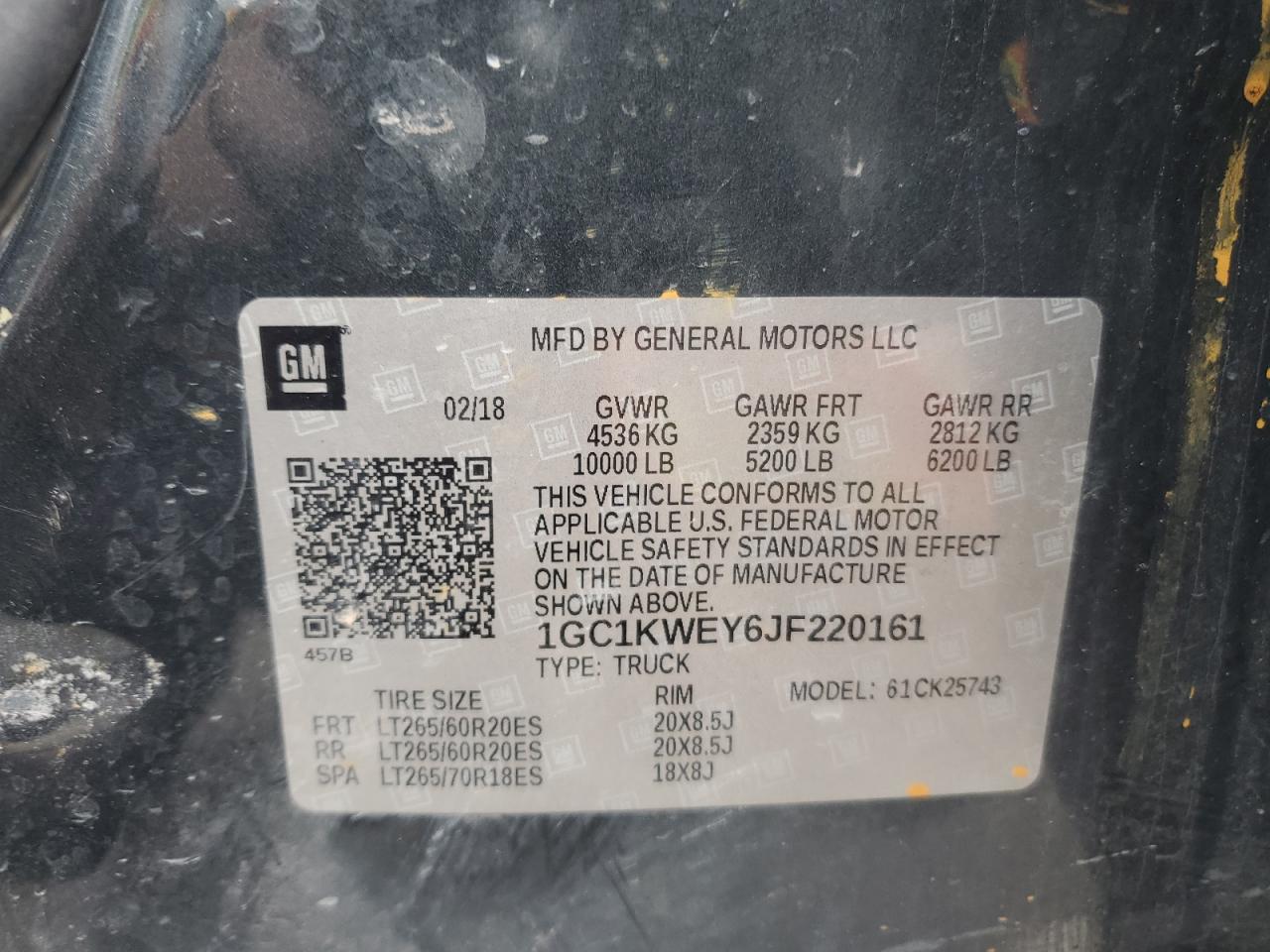2018 Chevrolet Silverado VIN 1GC1KWEY6JF220161 Copart auction photo, all over damage thumbnail 13