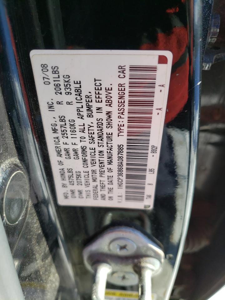 2008 Honda Accord VIN 1HGCP36868A087885 Copart auction photo, side / mechanical damage thumbnail 13