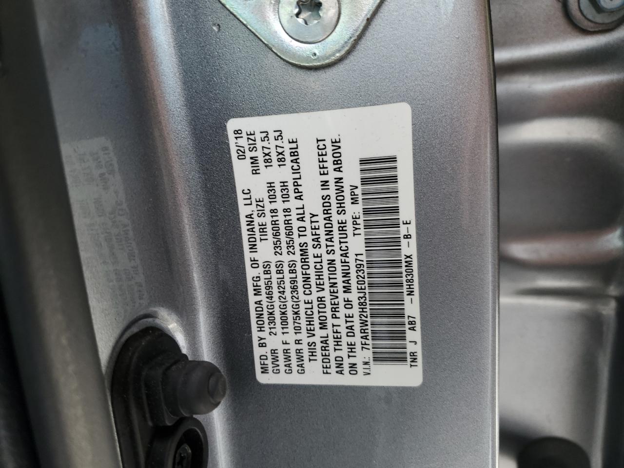 2018 Honda CR-V VIN 7FARW2H83JE023971 Copart auction photo, front end damage thumbnail 12