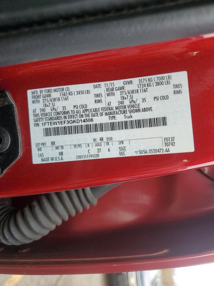 2016 Ford F-150 VIN 1FTEW1EF3GKD14506 Copart auction photo, side damage thumbnail 12