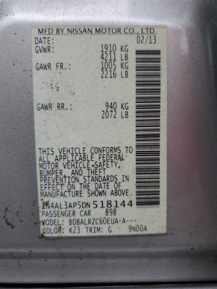 2013 Nissan Altima VIN 1N4AL3AP5DN518144 Copart auction photo, rear end / front end damage thumbnail 13