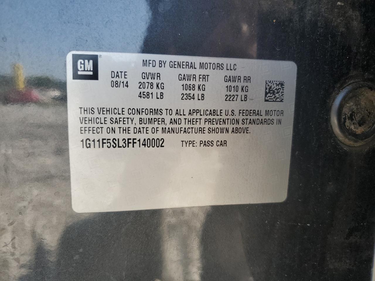 2015 Chevrolet Malibu VIN 1G11F5SL3FF140002 Copart auction photo, front end damage thumbnail 14