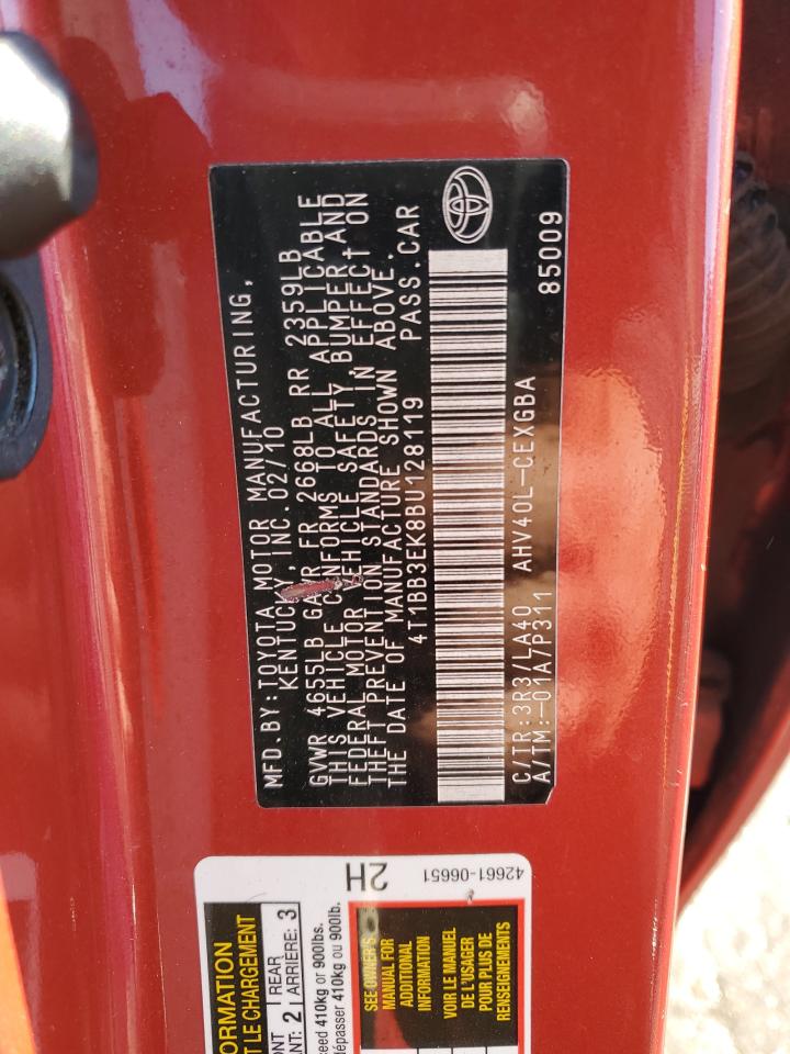 2011 Toyota Camry VIN 4T1BB3EK8BU128119 Copart auction photo, rear end damage thumbnail 12
