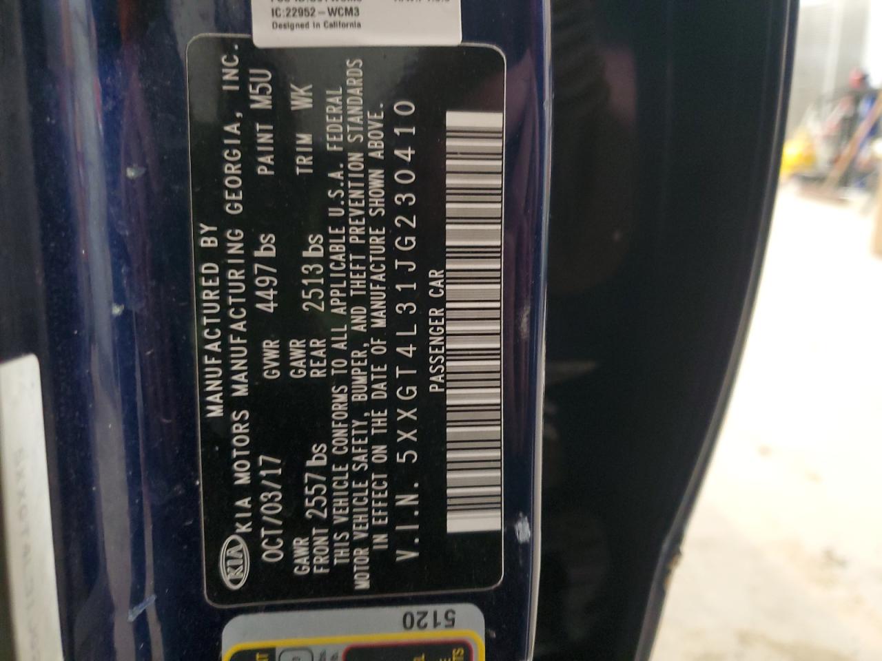 2018 KIA Optima VIN XXGT4L31JG2330410 Copart auction photo, side damage thumbnail 12