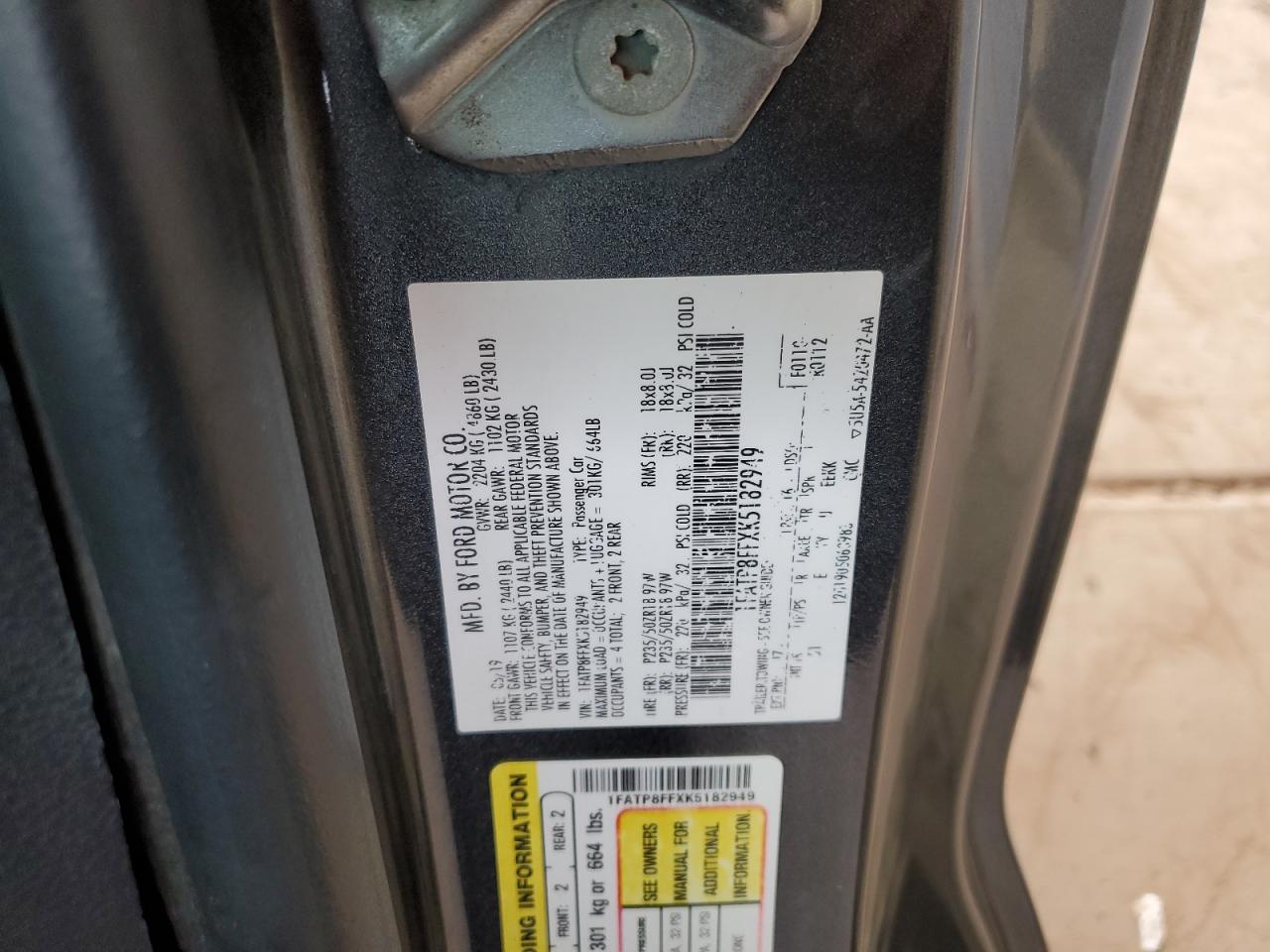 2019 Ford Mustang VIN 1FATP8FFXK5182949 Copart auction photo, rear end damage thumbnail 12
